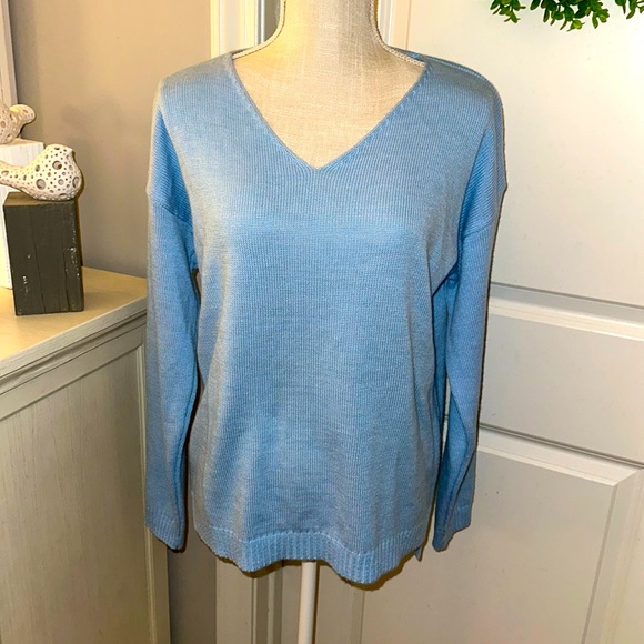 CCK Style size L lightweight wool/acrylic light blue V-neck NWOT. - Picture 1 of 1